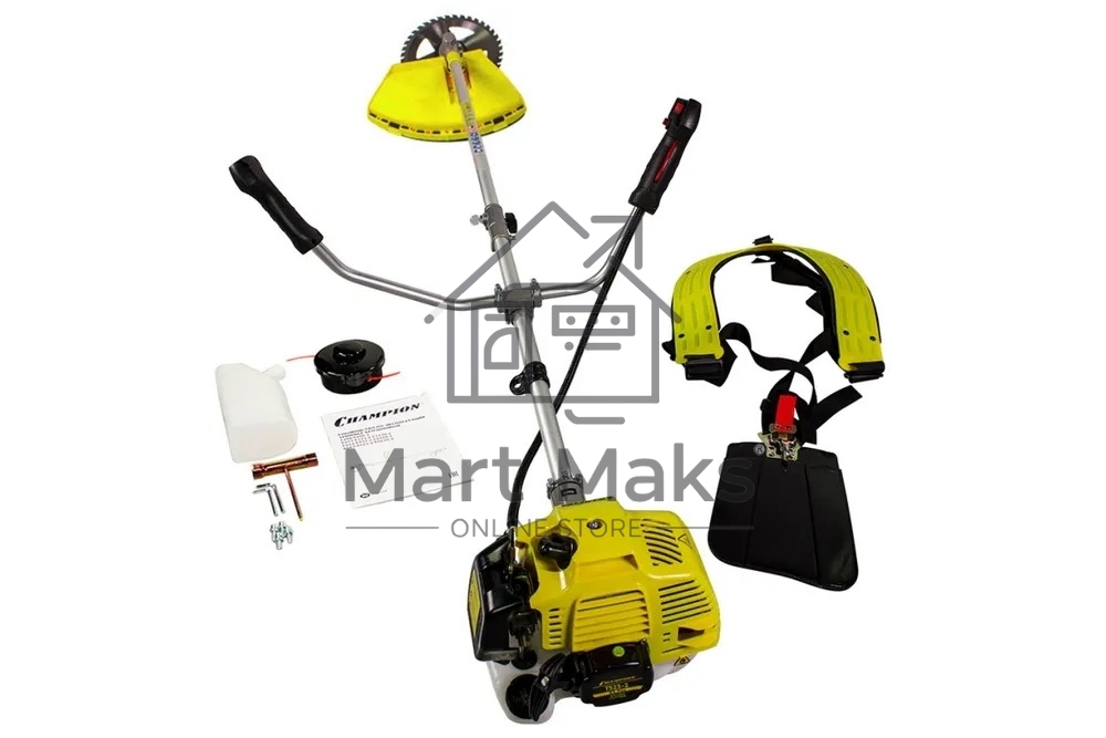 Газонокосилка Champion T523-2 1.4/1.9 кВт/л.с, Вес без режущей насадки 8,3 кг, Объем двигателя 51,7 см3, Объем топливного бака 950 мл, Максимальный расход топлива 610 г/кВт•ч/мл/ч, Тип рукоятки U-образная, штанга прямая Разъемная, Длина штанги 1493 мм, То