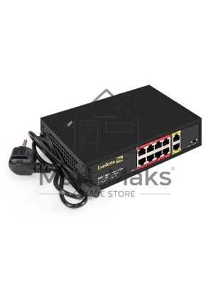 Коммутатор неуправляемый ExeGate EDGS-1082D.8PoE-120W (10-портовый: 8 портов UTP 10/100 Base-Tx с поддержкой IEEE 802.3af (PoE), мощность PoE: 15,4W, суммарно 120W, 2 порта RJ45 10/100/1000 Мбит/с (uplink), настенный/настольный, металлический корпус)