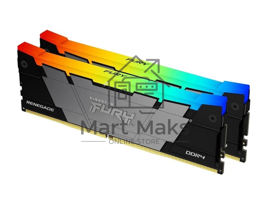 Оперативная память Kingston Fury Renegade, DDR4, 32GB (2x16GB), 3600MHz, CL16, DIMM, с радиатором, RGB, серебристый/черный