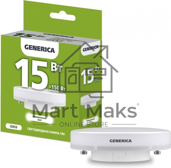 Лампа cветодиодная LED IEK LL-T80-15-230-40-GX53-G T80 таблетка 15Вт 230В 4000К GX53 GENERICA