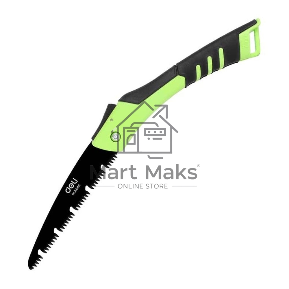 Садовая пила складная Deli DL6006 180мм, сталь 65MN, шаг зубьев 7 TPI, обрезиненая ручка, шлифовка зубов с 3-х сторон, двухрядное распределение кромок