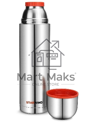 Термос Starwind 20-1200 1.2 л, серебристый/красный, картонная коробка