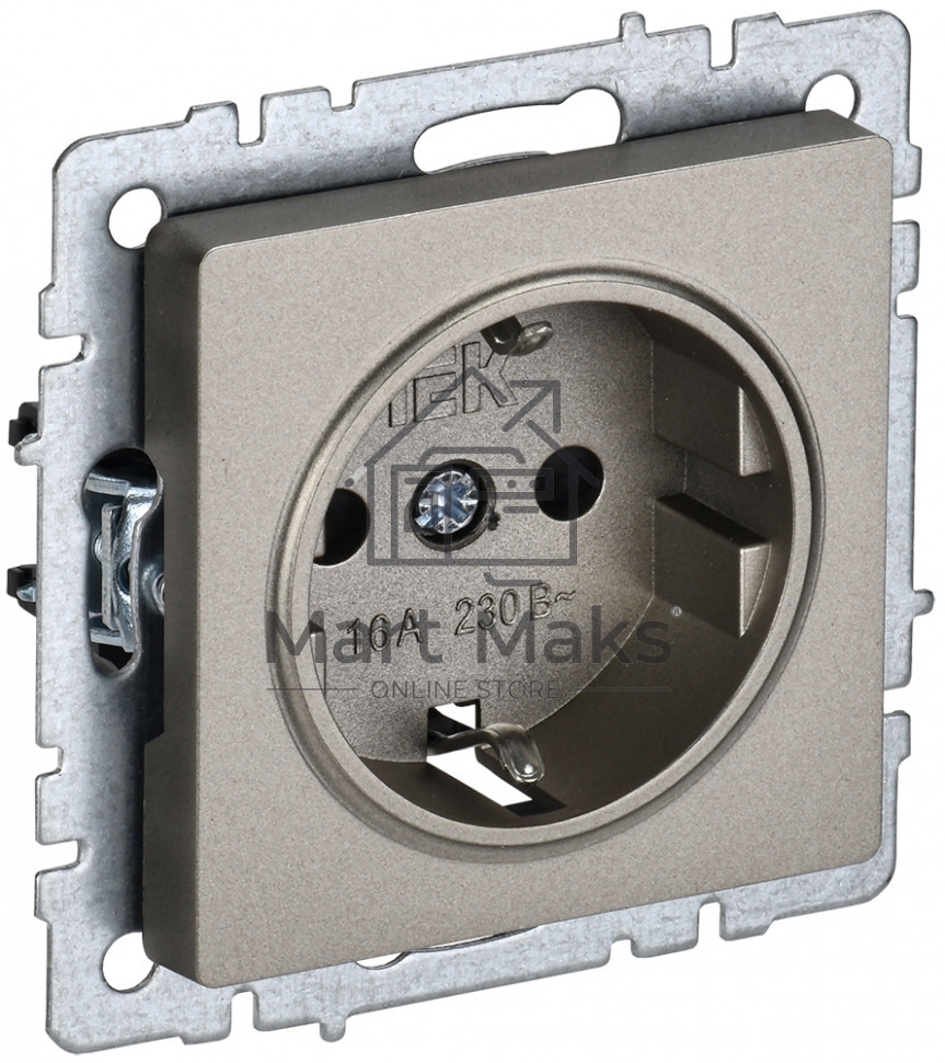 Розетка 1-местная IEK BRITE РС14-1-0-БрШ с заземлением, с защитными шторками, 16А, шампань
