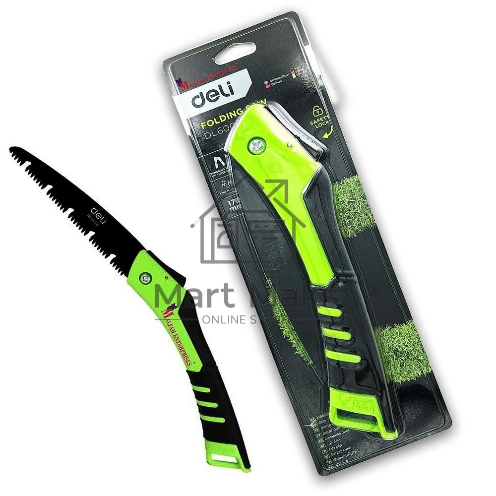 Садовая пила складная Deli DL6006 180мм, сталь 65MN, шаг зубьев 7 TPI, обрезиненая ручка, шлифовка зубов с 3-х сторон, двухрядное распределение кромок