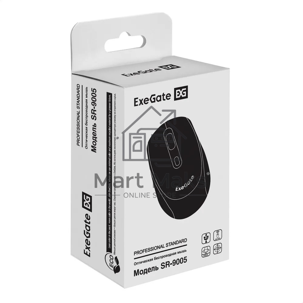Мышь беспроводная ExeGate Professional Standard SR-9005 черный, 1200 dpi, радиоканал, USB, кнопки - 4
