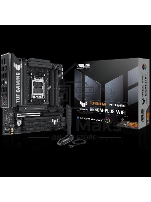 Материнская плата ASUS TUF GAMING B850M-PLUS WIFI, AM5, AMD B850, 4xDDR5, 4xSATA, 3xM.2, 1xPCIe 4.0 x16, 1xHDMI, 1xDP, 1x 2.5Gb LAN, 1xUSB-C 20Gbps, 3xUSB-A 10Gbps, 4xUSB-A 5Gbps, 4xUSB-A 2.0, 7.1, micro-ATX