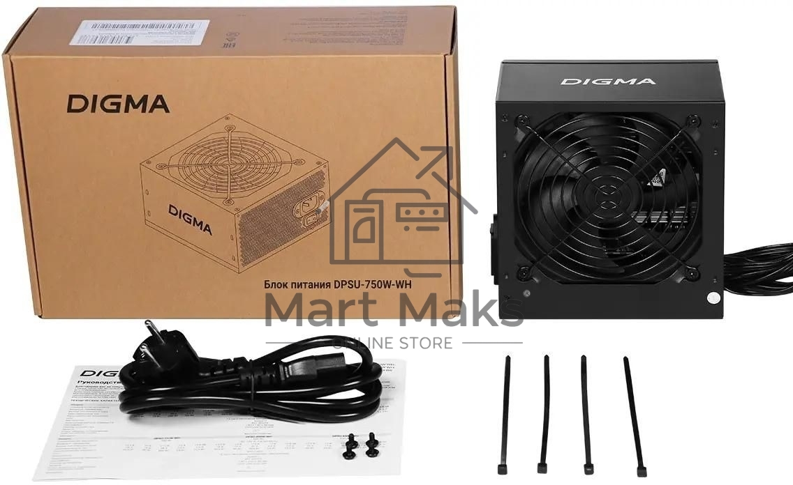 Блок питания Digma DPSU-750W-WH RTL, 750Вт, 80 PLUS, 120мм, черный