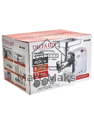 Мясорубка электрическая DELTA LUX DE-604M белый, 4000 Вт, 2.5 кг/мин, реверс, защита от перегрузки, насадки - 5