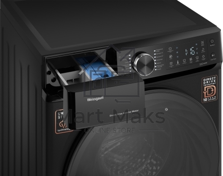 Стиральная машина Weissgauff WM 59411 Direct Drive Inverter Steam Matt Black черная, загрузка фронтальная 11кг, 1400 об/мин., класс: A+++