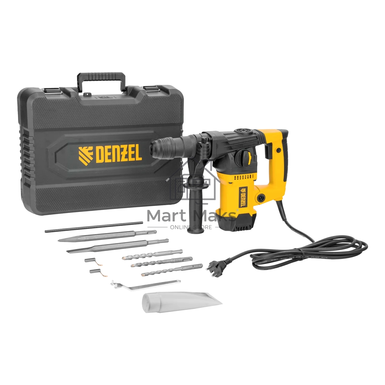 Перфоратор Denzel RHVB-1250-32, SDS-plus, 1250 Вт, 5,5 Дж, от сети