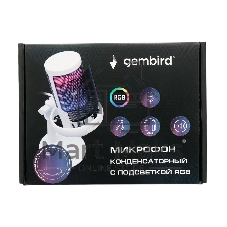 Микрофон конденсаторный Gembird M-01NW, подсветка RGB, шумоподавление, настольный держатель, белый