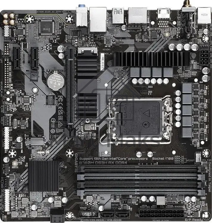 Материнская плата Gigabyte B760M DS3H AX DDR4 (V1.2/V1.3), LGA1700, Intel B760, 4xDDR4, 4xSATA, 2xPCIe 4.0 x4 M.2, 1xPCIe 4.0 x16, 2xPCIe 3.0 x1, 1xHDMI, 2xDisplayPort, 1x 2.5Gb LAN, 1xUSB 3.2 Gen 2 Type-C, 3xUSB 3.2 Gen 1, 2xUSB 2.0, 3x3.5 мм, 7.1, microATX