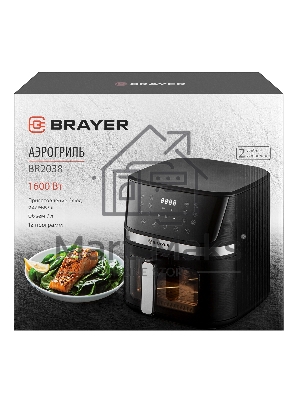 Аэрогриль BRAYER BR2038 чёрный, 1600 Вт, 7 л, упр. - сенсор, программ - 12