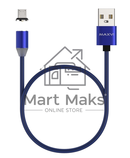 Кабель Maxvi MCm-01M blue, USB-A - microUSB, 2A, магнитный разъем, LED Описание: ток макс. нагрузки 2А, макс. напряжение 5V; стандарт USB 2.0; длина 1м, нейлоновая оплетка, съемный магнитный коннектор, LED подсветка, синий с черными вставками