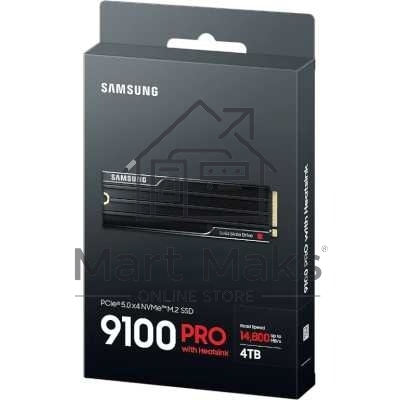 Твердотельный диск 4TB Samsung 9100 PRO, M.2, PCI-E 5.0 x4, TLC 3D NAND R/W - 14800/13400 MB/s с радиатором