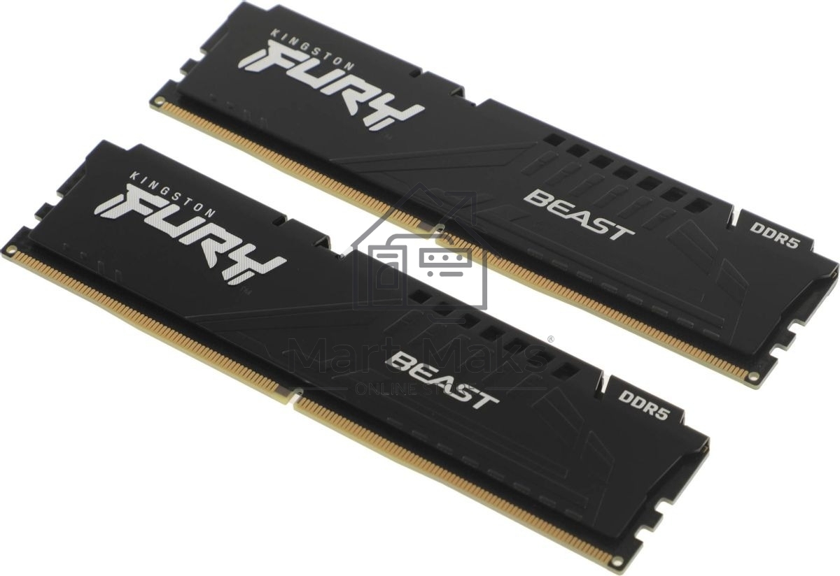 Оперативная память Kingston Fury Beast, DDR5, 32Gb (2x16Gb), 6400MHz, CL32, DIMM, с радиатором, черный