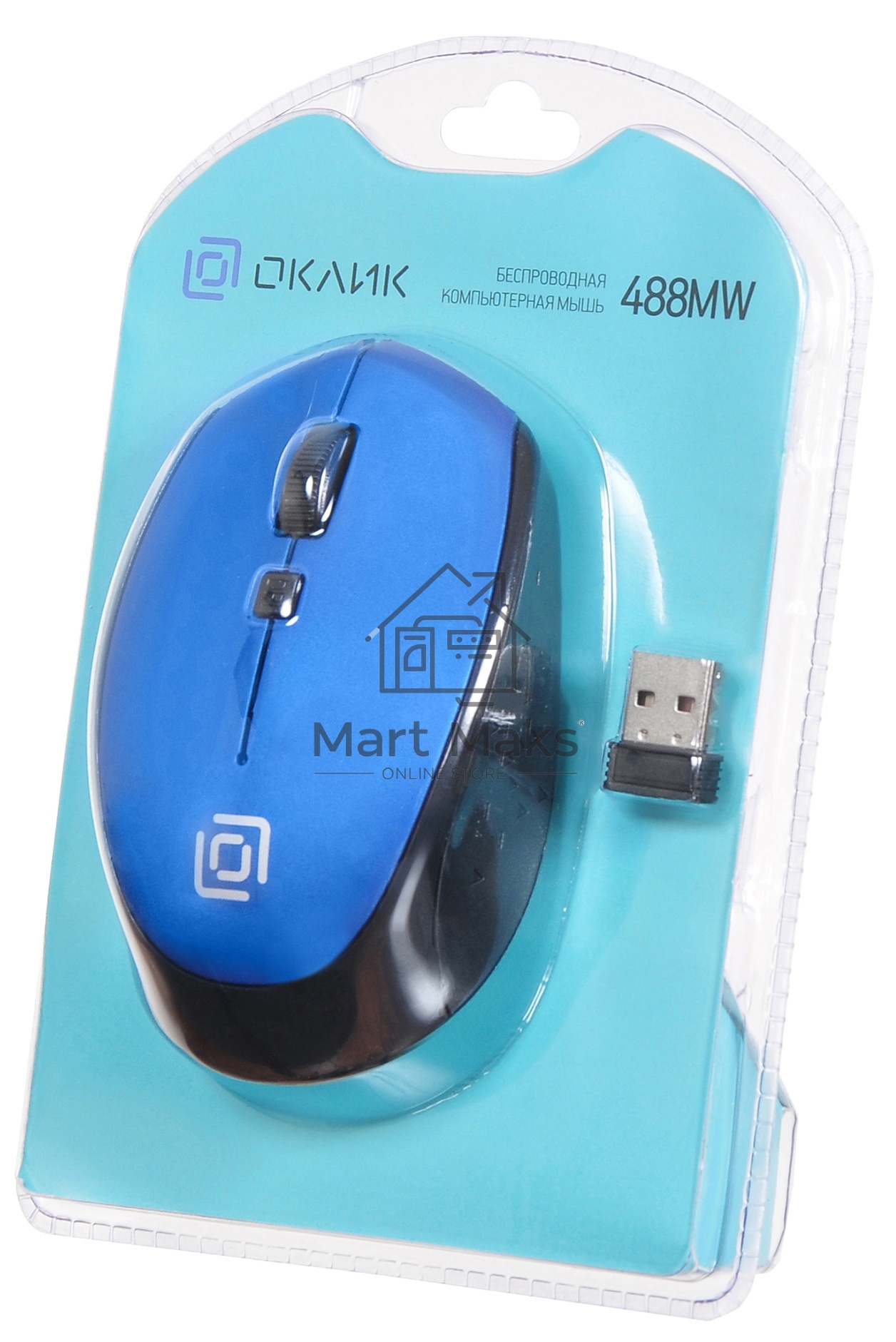 Мышь беспроводная Oklick 488MW синий/черный, 1600 dpi, радиоканал, USB, кнопки - 4