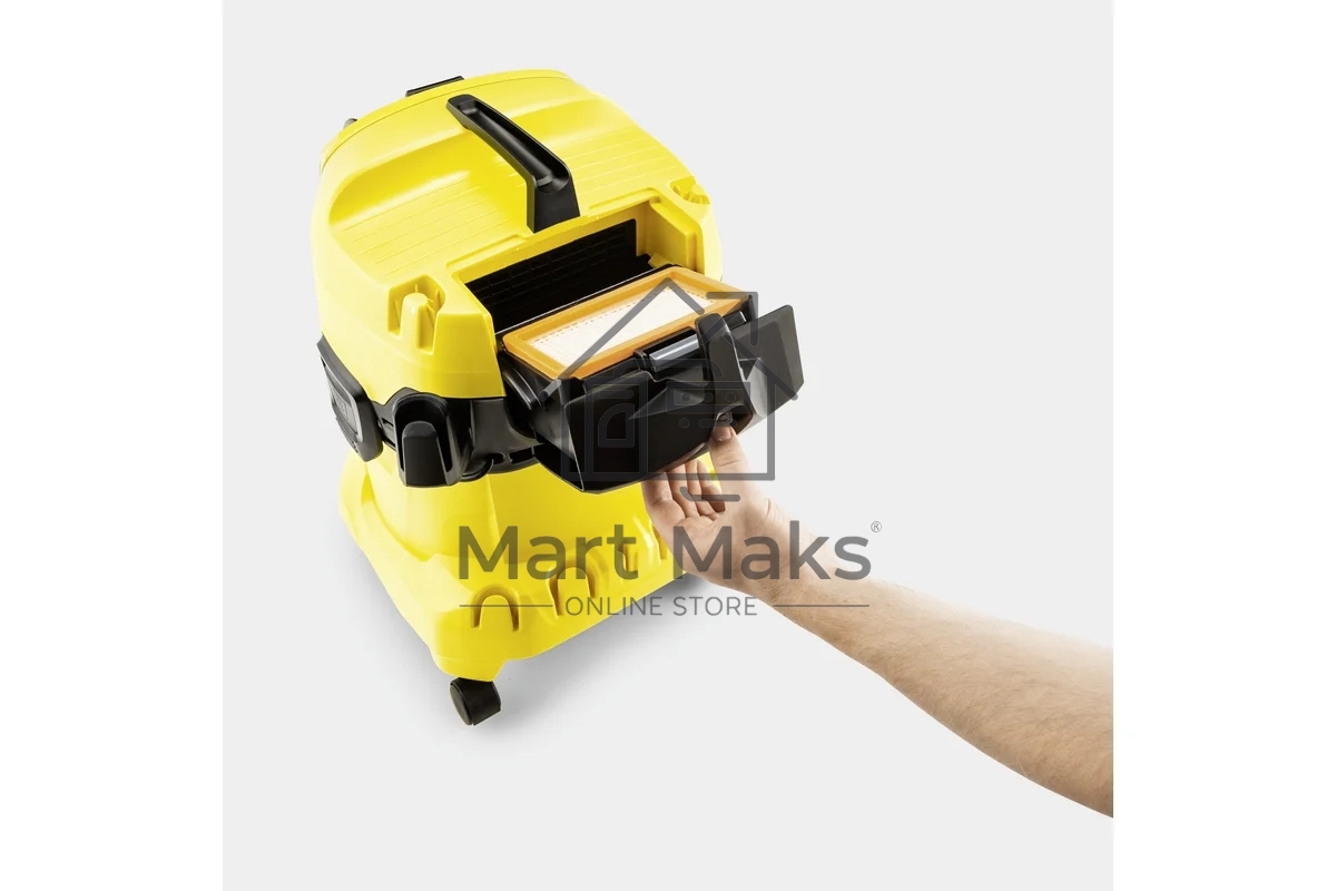 Строительный пылесос Karcher WD 4 P V-20/5/22 желтый, 1000 Вт, уборка сухая/сбор воды/выдув, пылесборник мешок/контейнер, 20 л