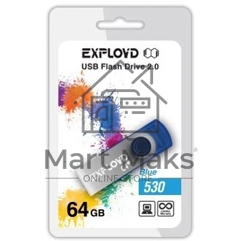 Флешка USB R/W Exployd R/W 530 Blue (EX064GB530-Bl), 64GB, USB 2.0, R/W 20/10, синий