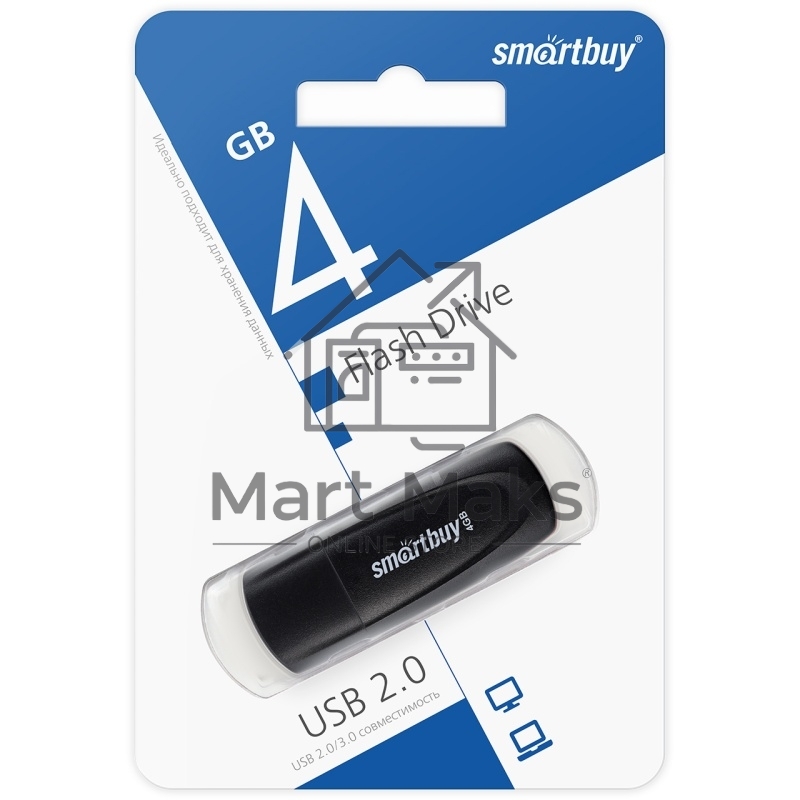 Флешка USB R/W SmartBuy R/W Scout Black (SB004GB2SCK), 4Gb, USB 2.0, R/W 10/7, черный