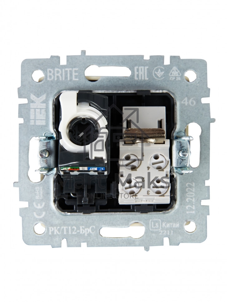 Розетка двойная RJ11+RJ45 IEK BRITE РК/Т12-БрС кат.5E сталь
