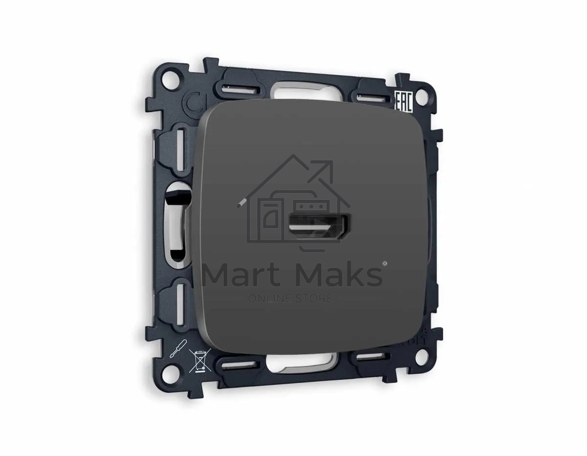 Комплект механизма розетки HDMI 2.0 OMEGA Графит мягкое касание 40V/500mA 2.0GHz 5-18Gbit/s QUANT (OP9140, VM222) MO914010