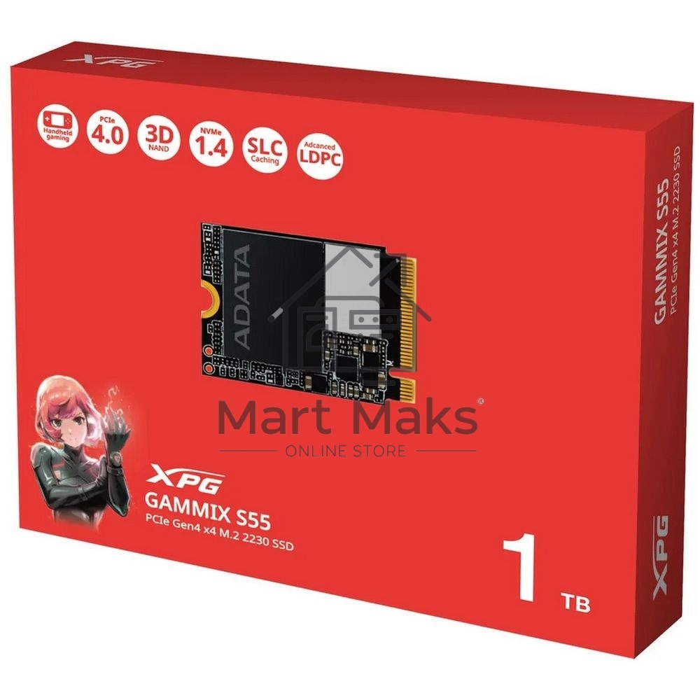Накопитель SSD ADATA XPG GAMMIX S55, 1Tb, PCIe 4.0 x4, 2230, NVMe, R/W 5000/3700