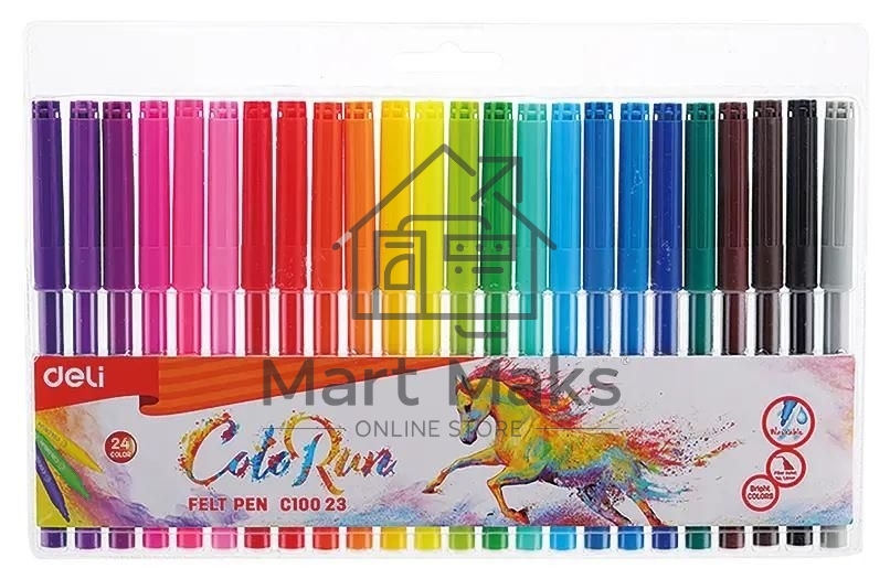 Фломастеры Deli EC10023 ColoRun, вентилируемый колпачок, 24 цвета, пакет с европодвесом