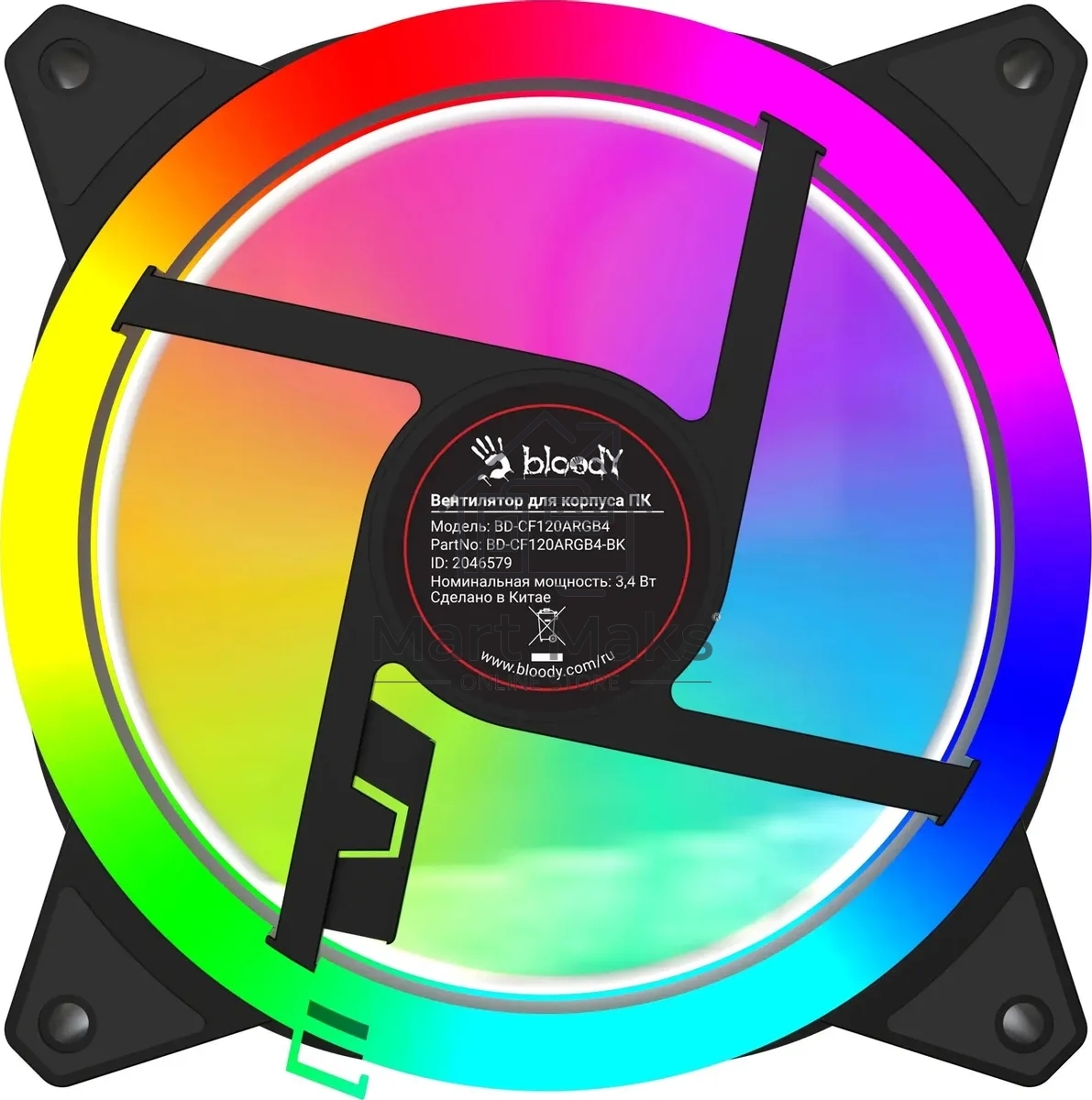 Вентилятор для корпуса Bloody BD-CF120ARGB4 ARGB черный, 120 мм, 1600 об/мин, 26 дБ, 4 pin