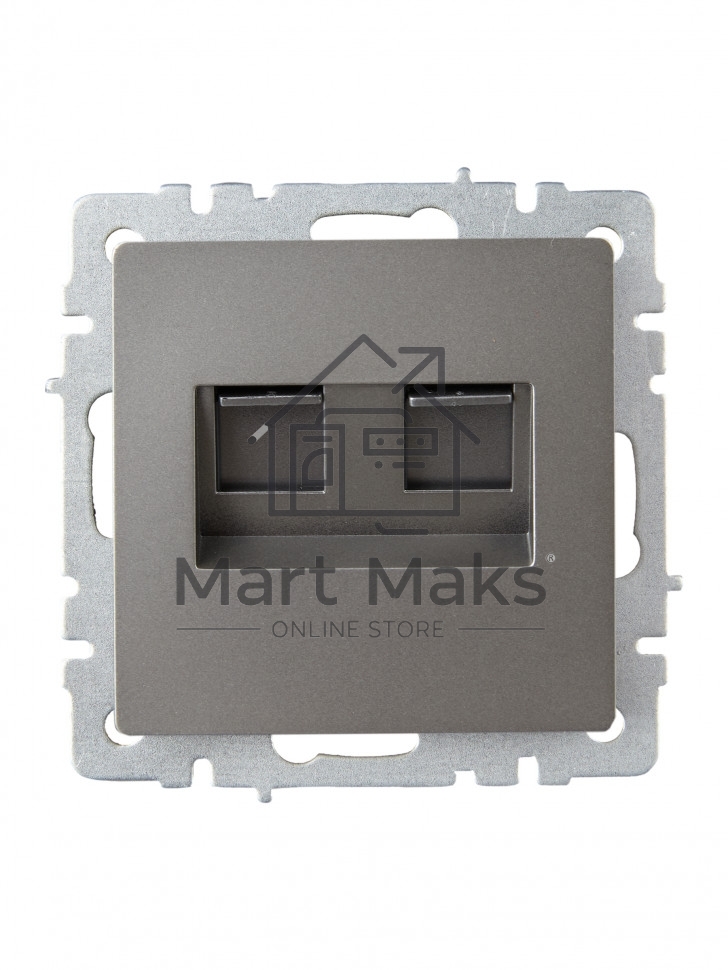 Розетка двойная RJ11+RJ45 IEK BRITE РК/Т12-БрС кат.5E сталь