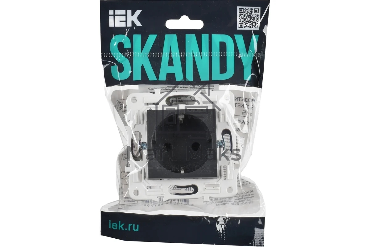 Розетка IEK SKANDY SK-R06G (SK-R14-16-1-K53) с заземлением, с защитными шторками, 16А безвинтовое крепление, графит