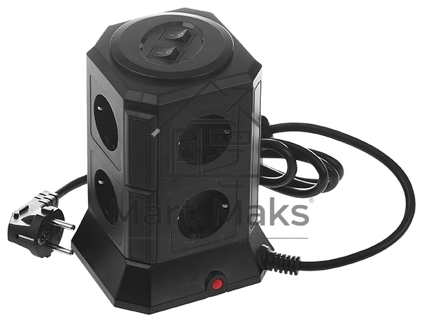 Сетевой фильтр Qumo Power Tower Pro 8SP4U (P-0002), 8 розеток, 2200 Вт, 10A, кабель 2м 3*1 мм чистая медь, пожаробезопасный пластик, евровилка, 4 USB порта 4.5A суммарно