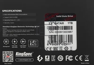 Накопитель SSD KingSpec P3-1TB, 1024GB, SATA, 2.5