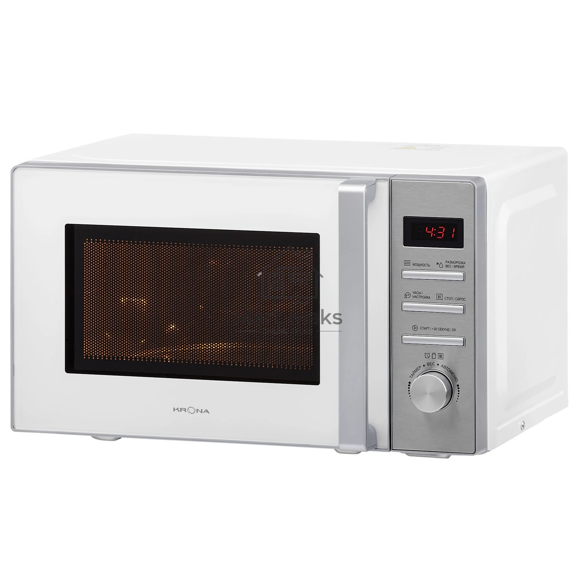 Микроволновая печь Krona QUANTUM 44 WH/IX нержавеющая сталь/белый, 20 л, 800 Вт, переключатели - кнопки/поворотный механизм