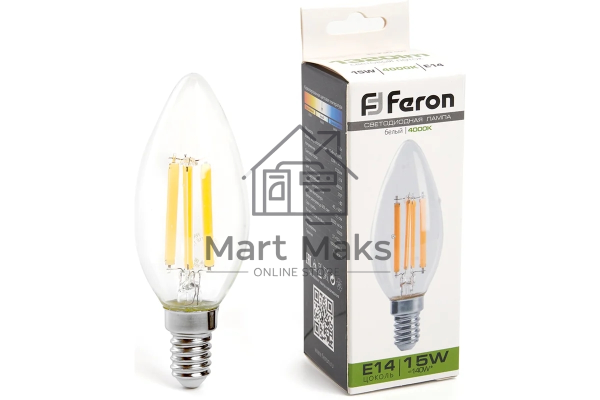 Лампа светодиодная Feron LB-717 15Вт Е14 белый свеча филаментная