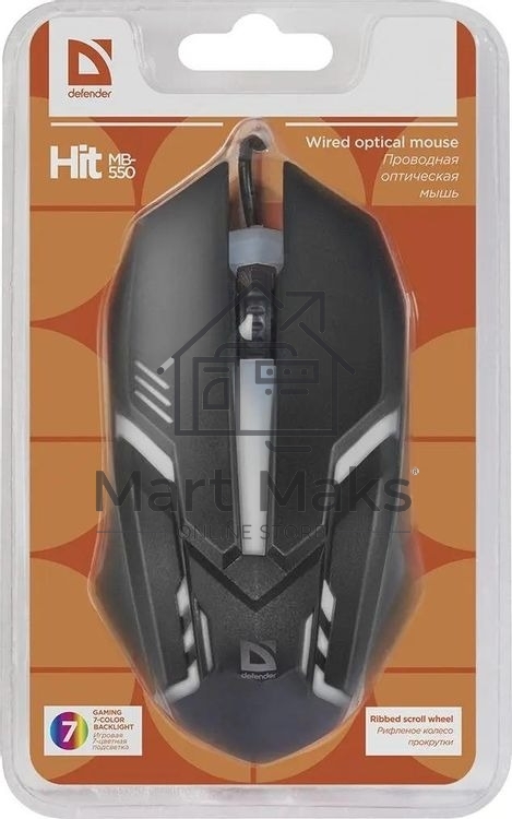Мышь проводная Defender Hit MB-550 черный, 1600 dpi, USB, кнопки - 4