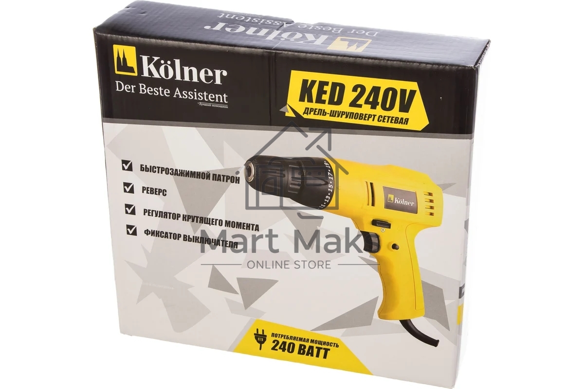 Дрель-шуруповерт Kolner KED 240 V, Сетевой, 240Вт