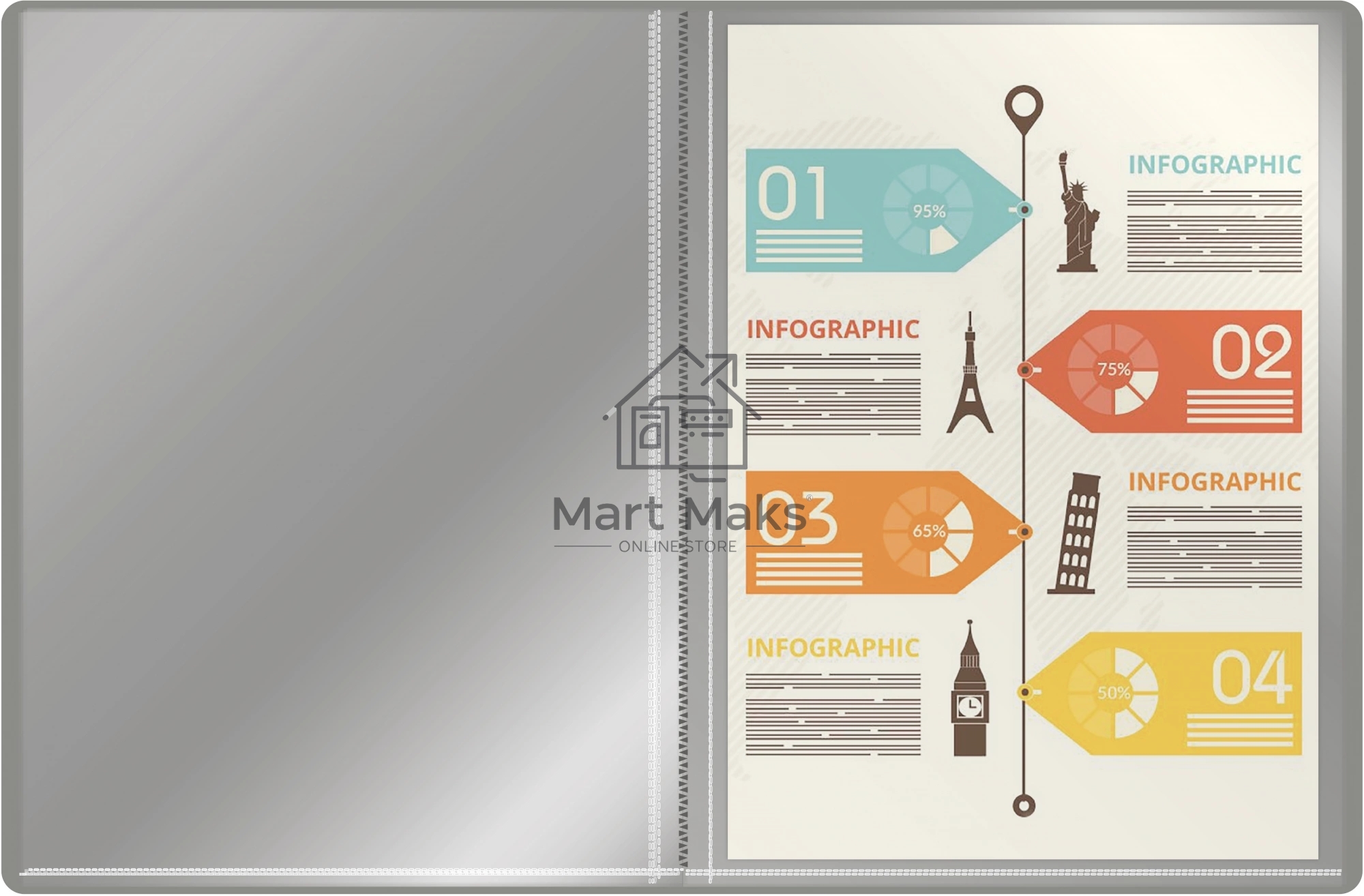 Папка с 20 прозрачными вкладками Silwerhof Eco A4, пластик, 0.5мм, серый