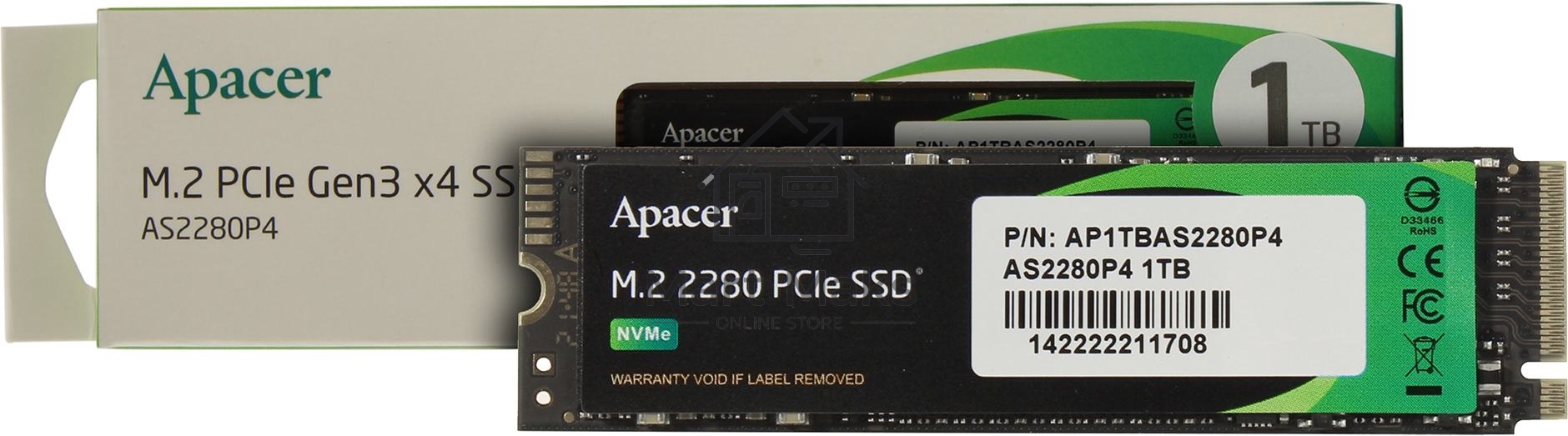 Накопитель SSD Apacer 1Tb, M.2 2280, AS2280P4 PCIe 3.0 x4, NVMe, R/W 3000/2000