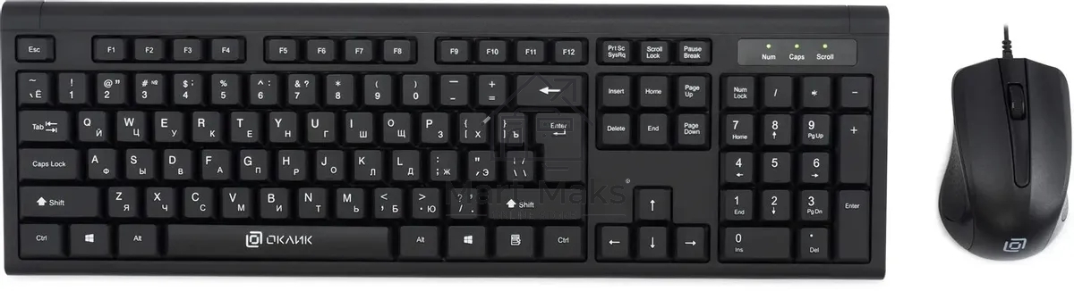 Комплект клавиатура+мышь Oklick 600M проводной, USB, 1200 DPI, чёрный