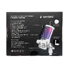 Микрофон конденсаторный Gembird M-01NW, подсветка RGB, шумоподавление, настольный держатель, белый