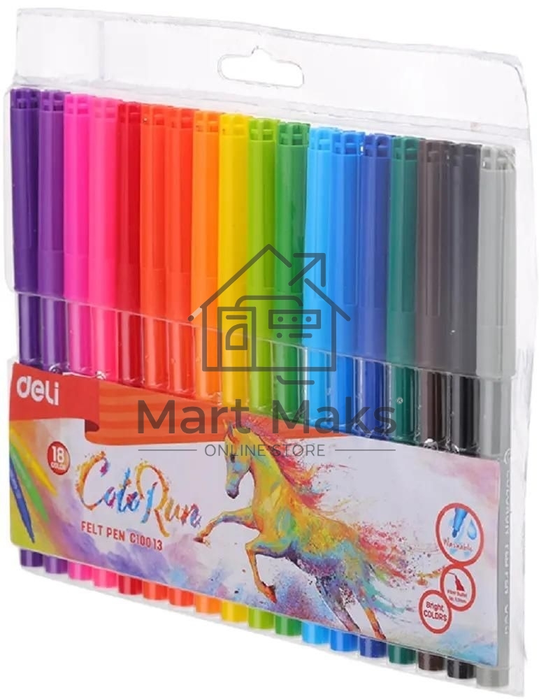 Фломастеры Deli EC10013 ColoRun, вентилируемый колпачок, 18 цветов, пакет с европодвесом