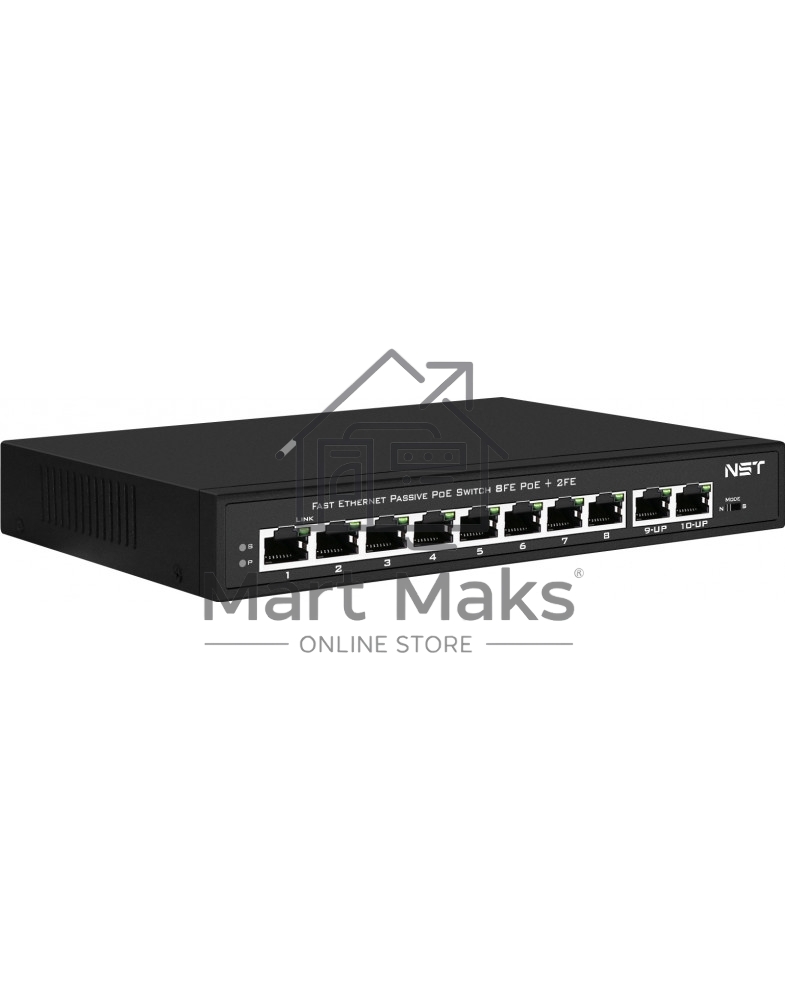 Коммутатор NST NS-SW-8F2F-P/A, 8×100 Мбит/с PoE + 2×100 Мбит/с, неуправляемый