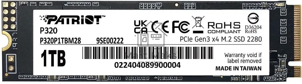 Накопитель SSD Patriot P320, 1Tb, PCIe 3.0 x4, M.2 2280, NVMe, R/W 3000/2200
