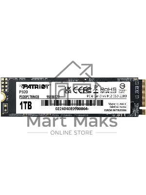 Накопитель SSD Patriot P320, 1Tb, PCIe 3.0 x4, M.2 2280, NVMe, R/W 3000/2200