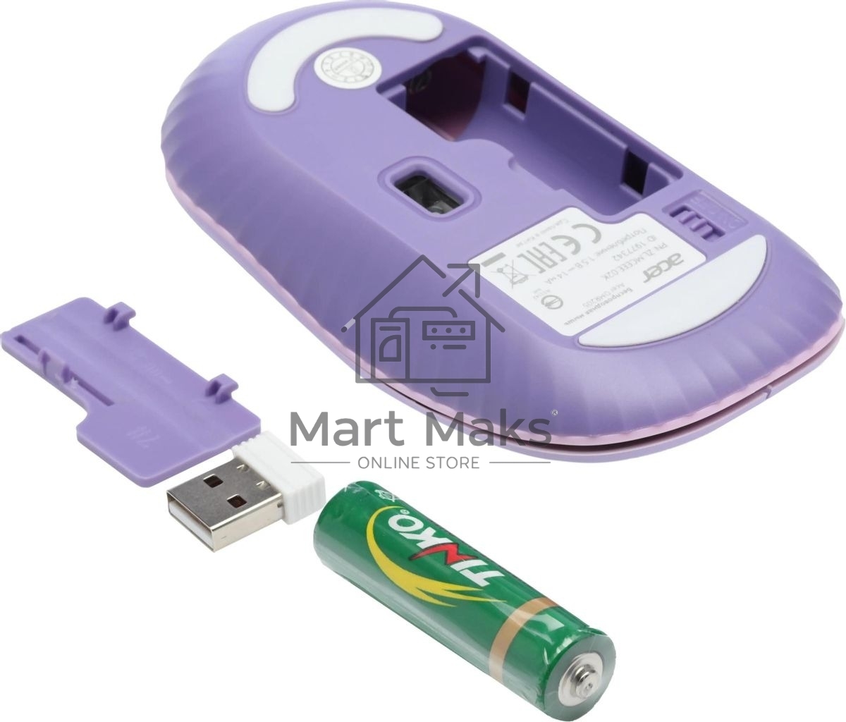 Мышь беспроводная Acer OMR205 фиолетовый, 1200 dpi, радиоканал, USB, кнопки - 3