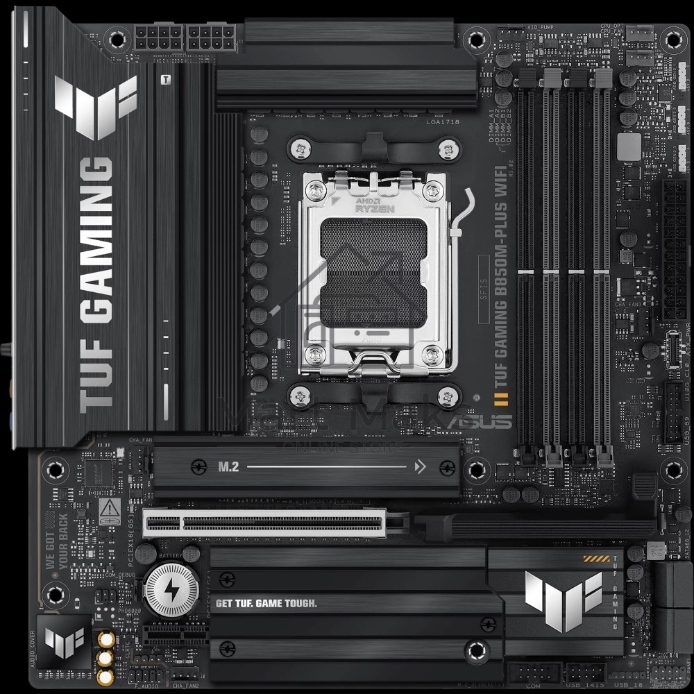 Материнская плата ASUS TUF GAMING B850M-PLUS WIFI, AM5, AMD B850, 4xDDR5, 4xSATA, 3xM.2, 1xPCIe 4.0 x16, 1xHDMI, 1xDP, 1x 2.5Gb LAN, 1xUSB-C 20Gbps, 3xUSB-A 10Gbps, 4xUSB-A 5Gbps, 4xUSB-A 2.0, 7.1, micro-ATX