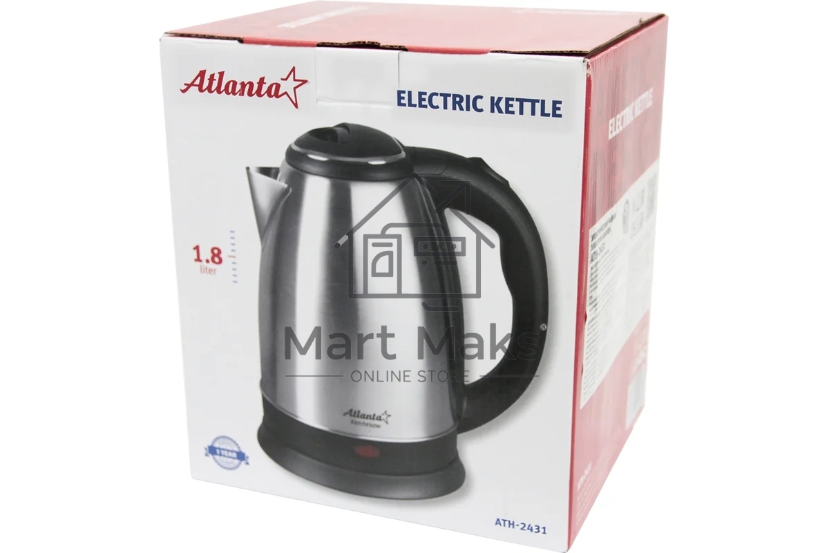 Чайник электрический Atlanta ATH-2431 1,8л, 1500Вт черный\серебристый