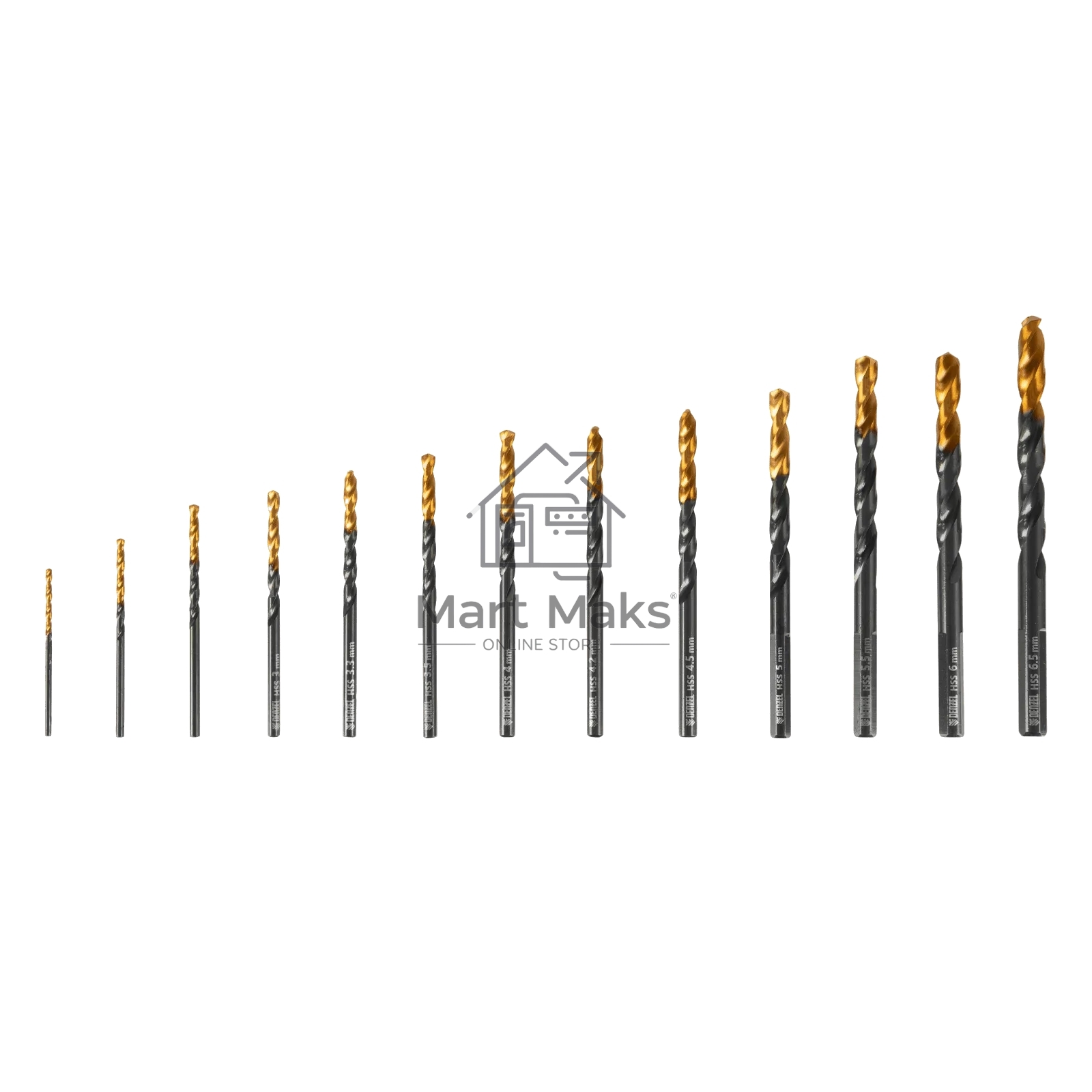 Набор сверл по металлу Denzel 1,5-6,5 мм, HSS-Tin, Golden Tip, 13 шт