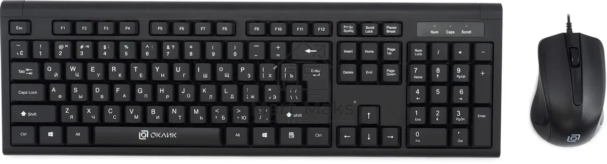 Комплект клавиатура+мышь Oklick 600M проводной, USB, 1200 DPI, чёрный